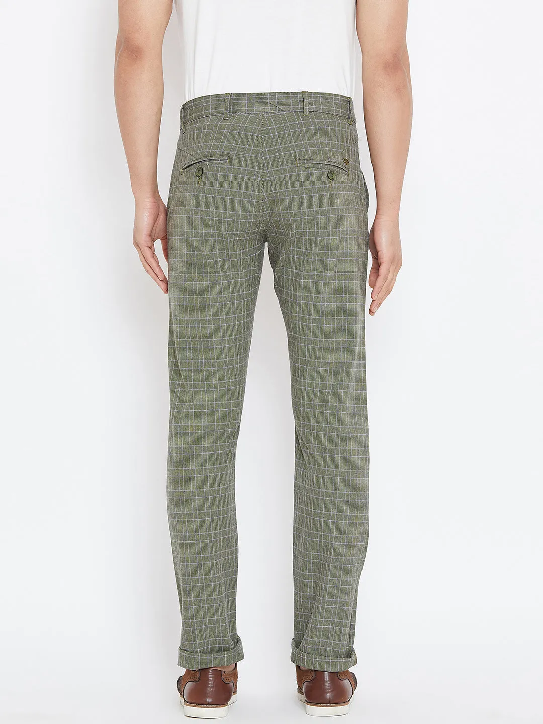 Men Green Relaxed Fit Casual Checked Chinos