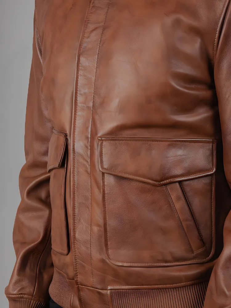 Men Real Leather Jackets Vintage Stand Collar