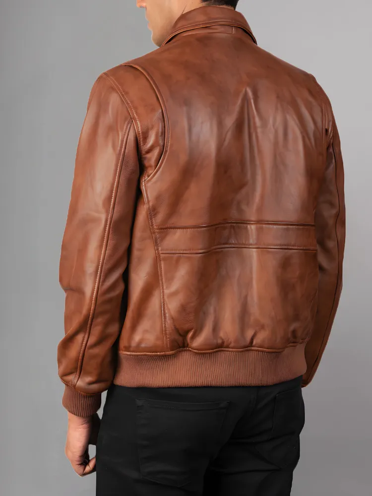 Men Real Leather Jackets Vintage Stand Collar