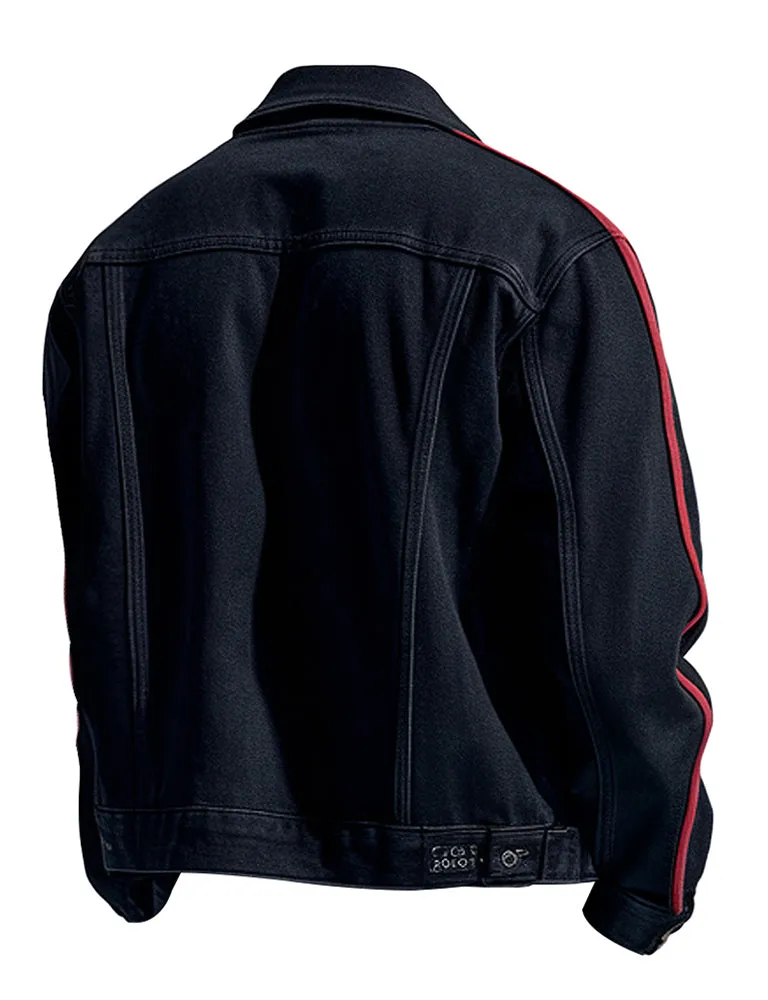 Men's Black Denim Jacket With Red Stripes