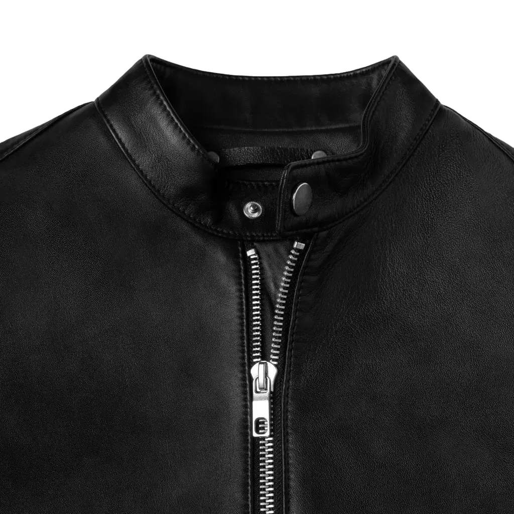 Mens Black Leather Cafe Racer Jacket