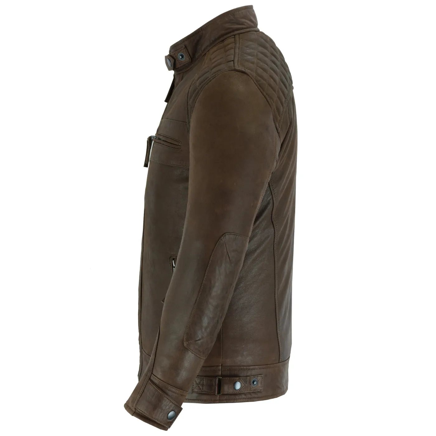 Men's Cafe Racer Waxed Lambskin Chocolate Brown Motorcycle Leather Jacket