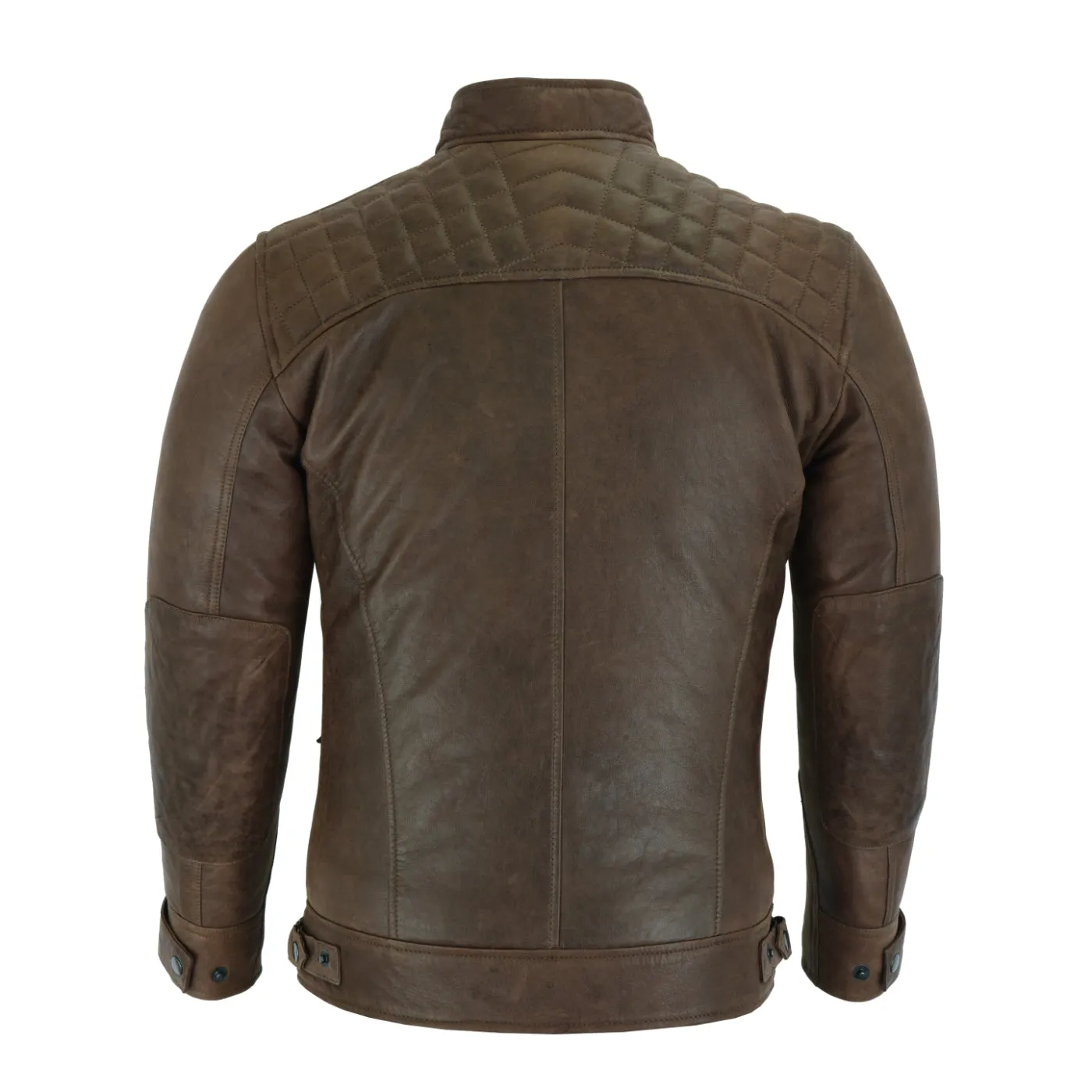 Men's Cafe Racer Waxed Lambskin Chocolate Brown Motorcycle Leather Jacket