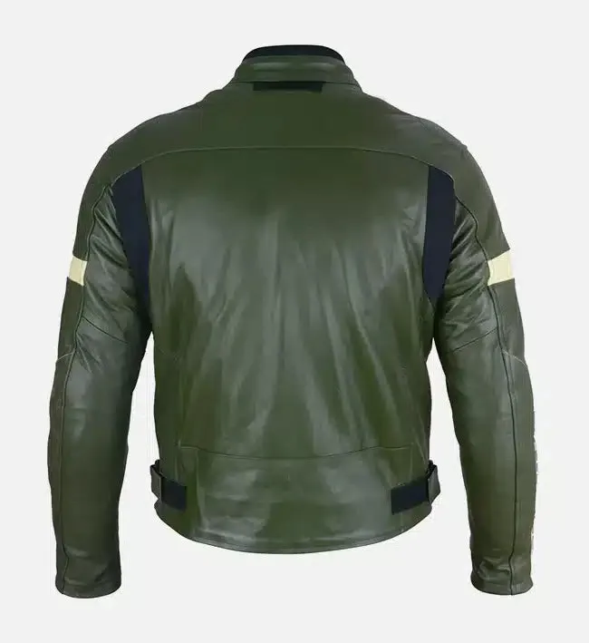 Men's Dark Green Leather Motorcycle Jacket