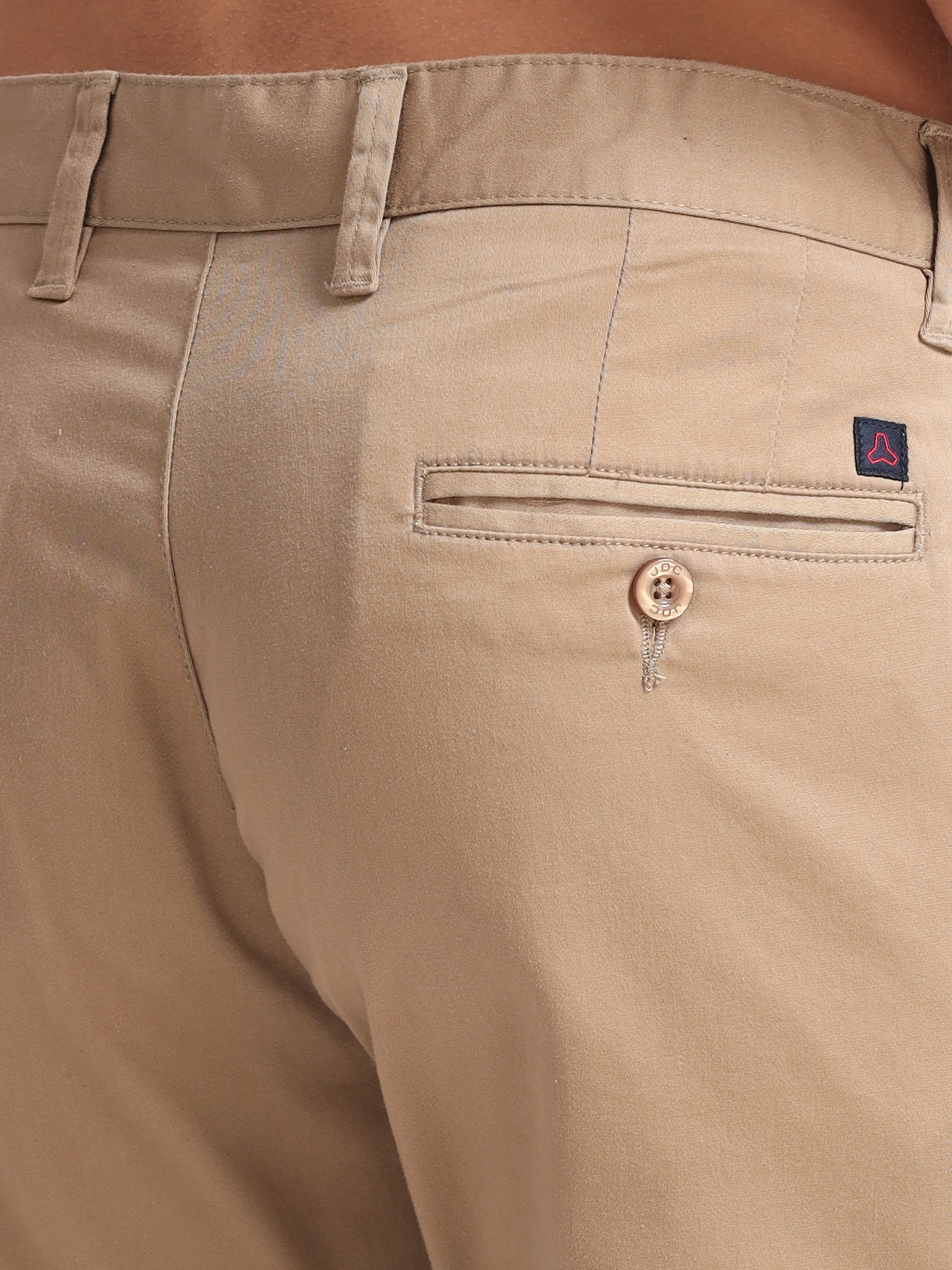 MEN'S DK.BEIGE SOLID SLIM FIT TROUSER