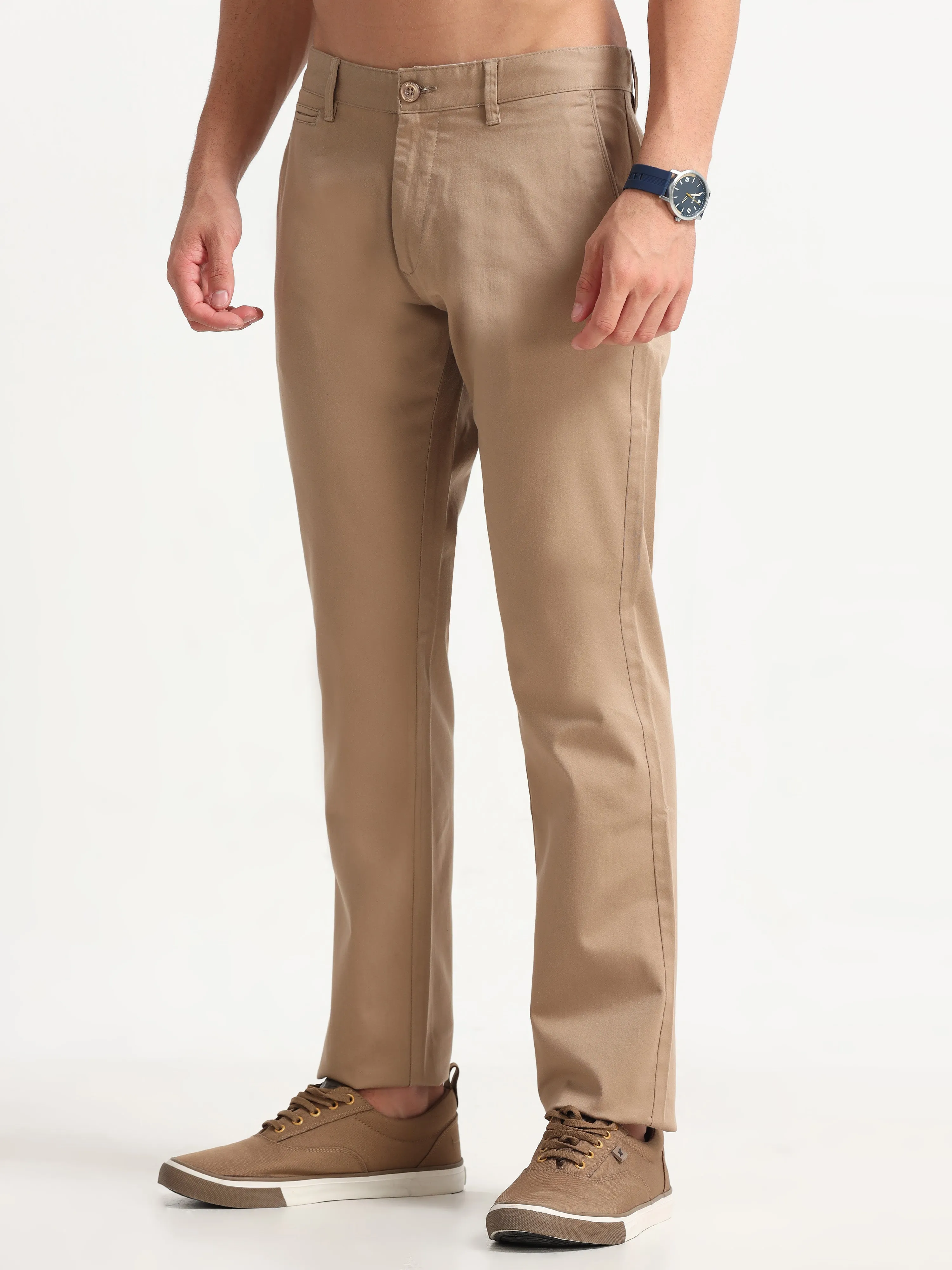 MEN'S DK.BEIGE SOLID SLIM FIT TROUSER