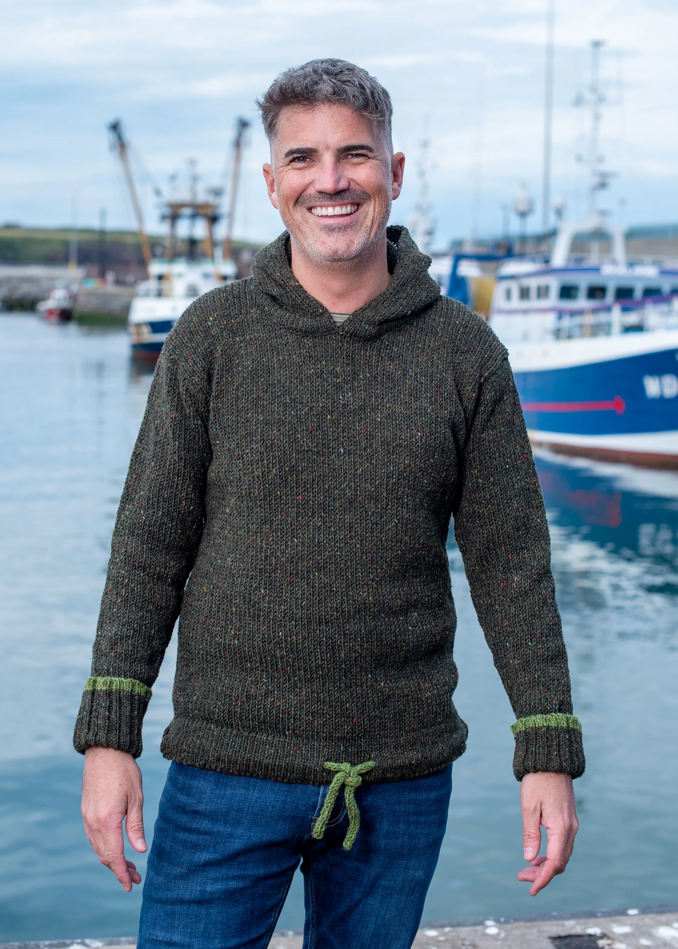 Men's Donegal Wool Hooded Sweater | Green