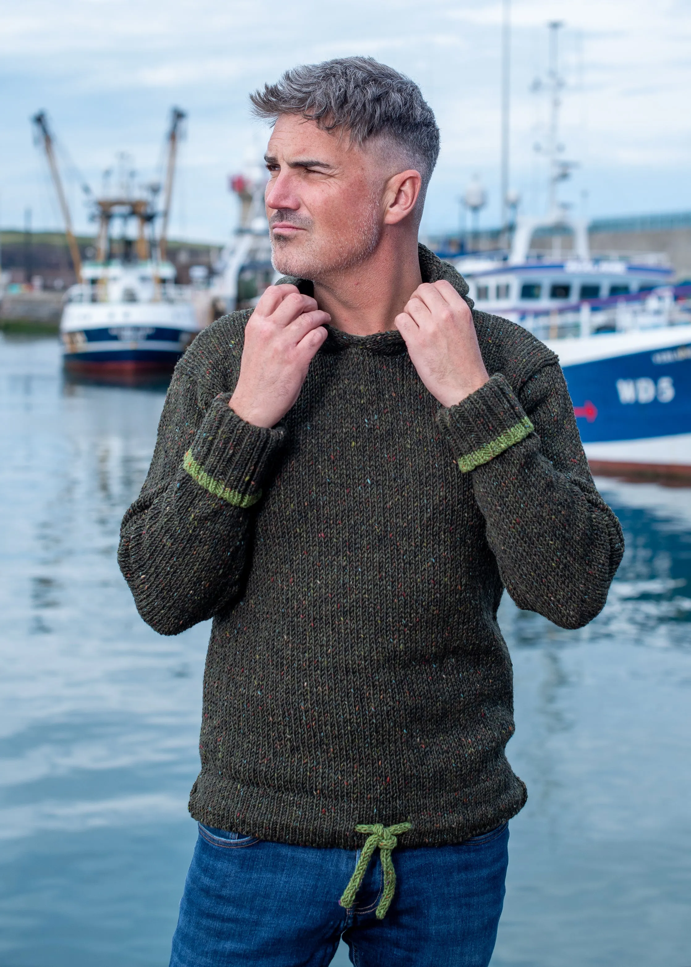 Men's Donegal Wool Hooded Sweater | Green