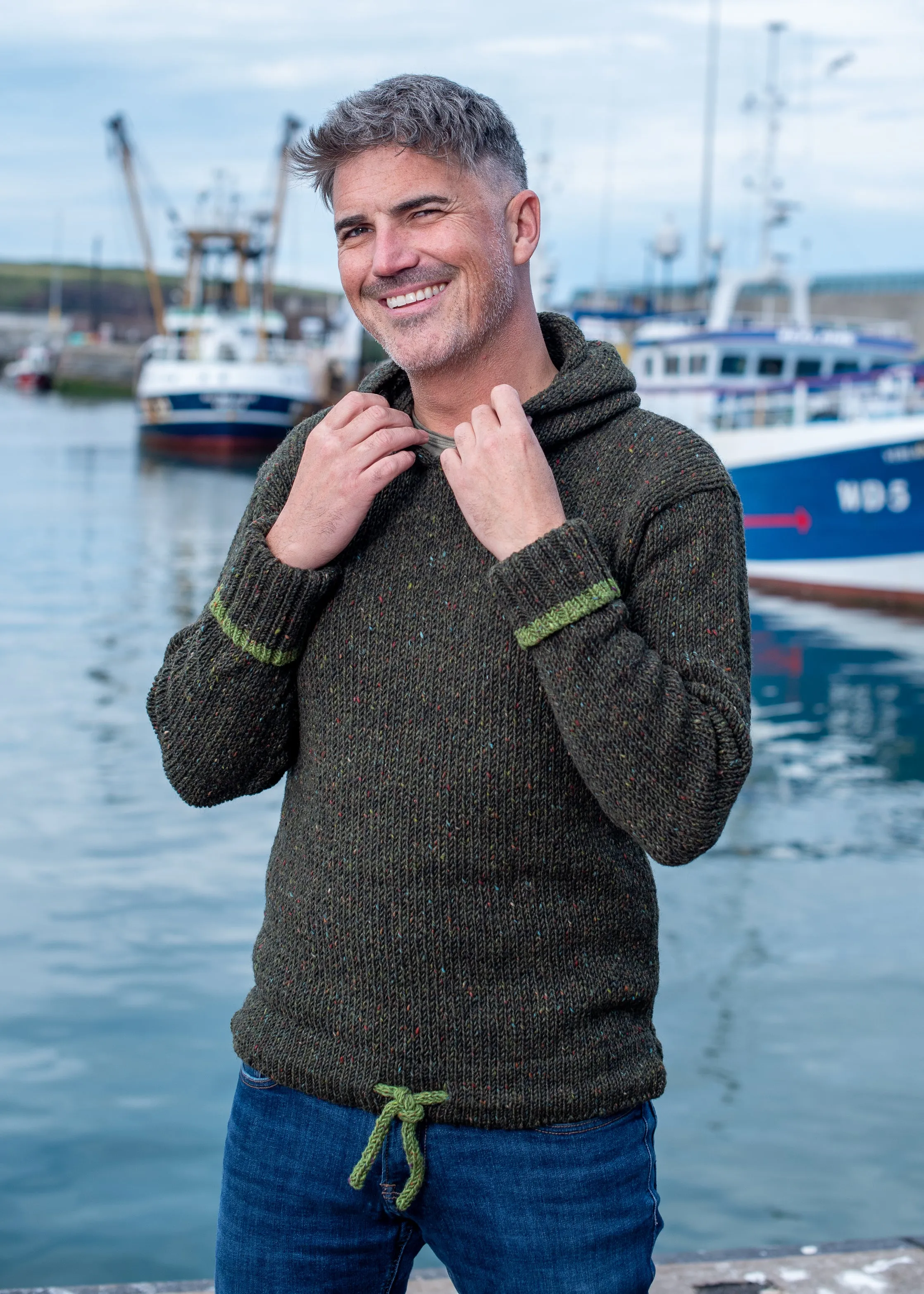 Men's Donegal Wool Hooded Sweater | Green