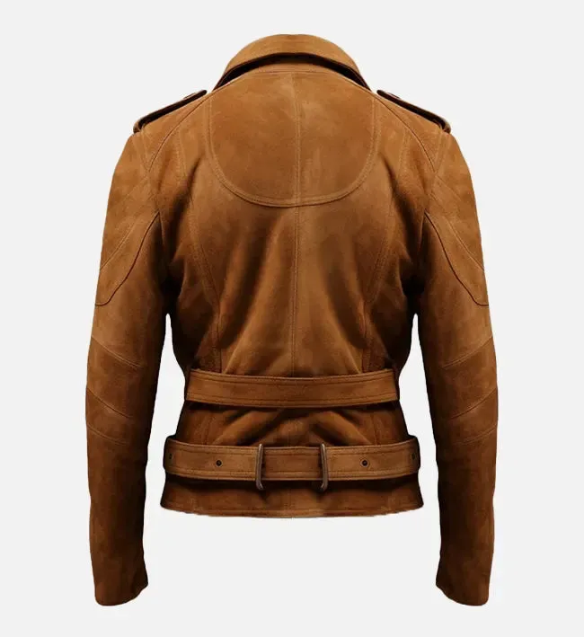 Men's Double Belted Suede Leather Jacket