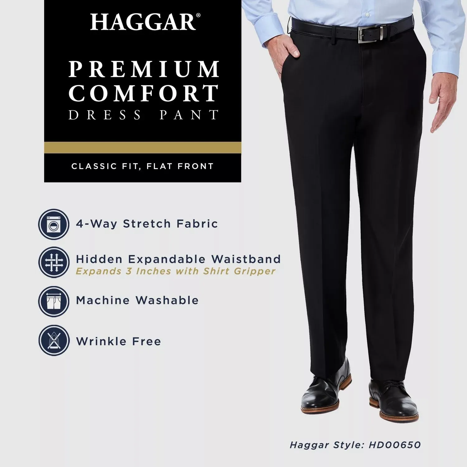 Men's Haggar Premium Comfort Stretch Classic Fit Dress Pants with Expanded Waist and Flat Front