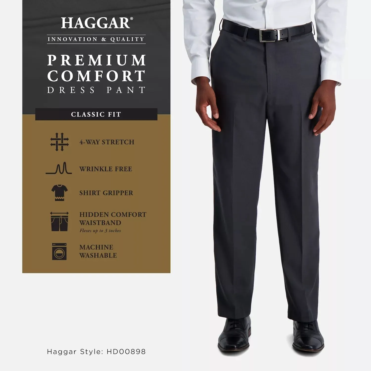 Men's Haggar Premium Comfort Stretch Classic Fit Dress Pants with Expanded Waist and Flat Front