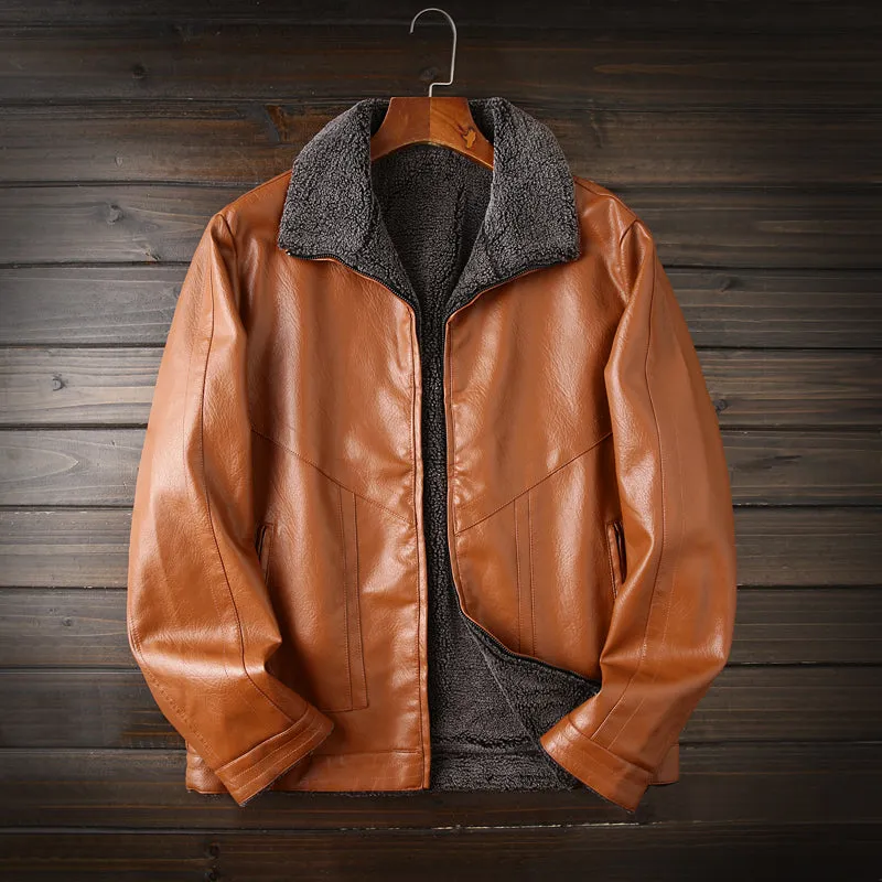 Men's PU Leather Cotton Fill Warm Winter Aviator Jackets