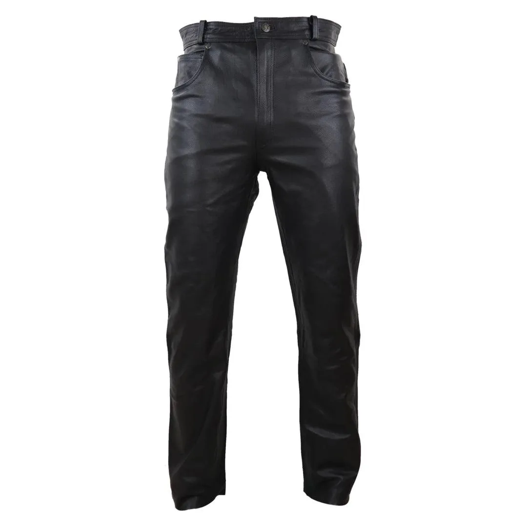 Mens Real Leather Jeans Hide Trousers Biker Racing Classic