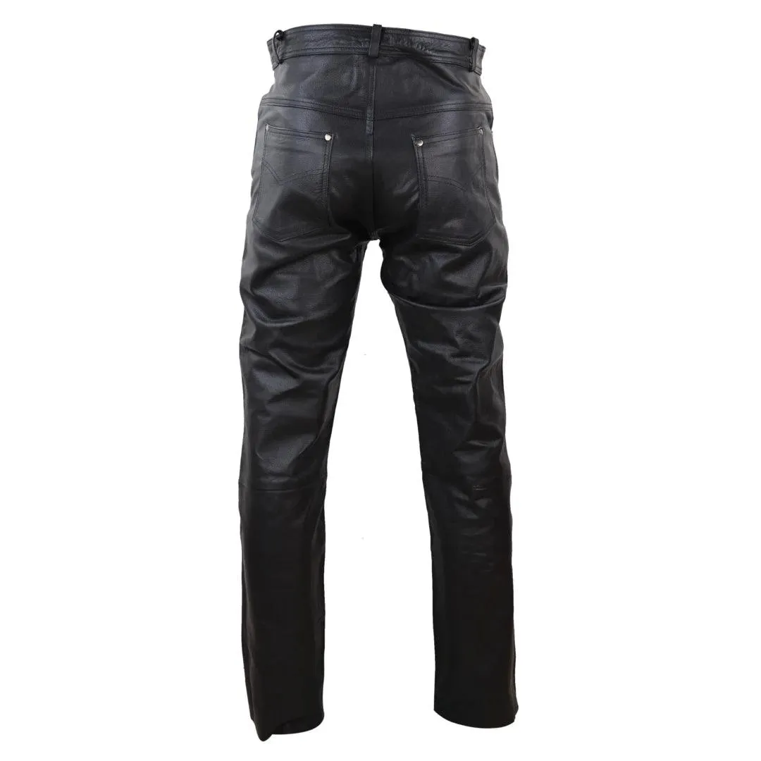 Mens Real Leather Jeans Hide Trousers Biker Racing Classic