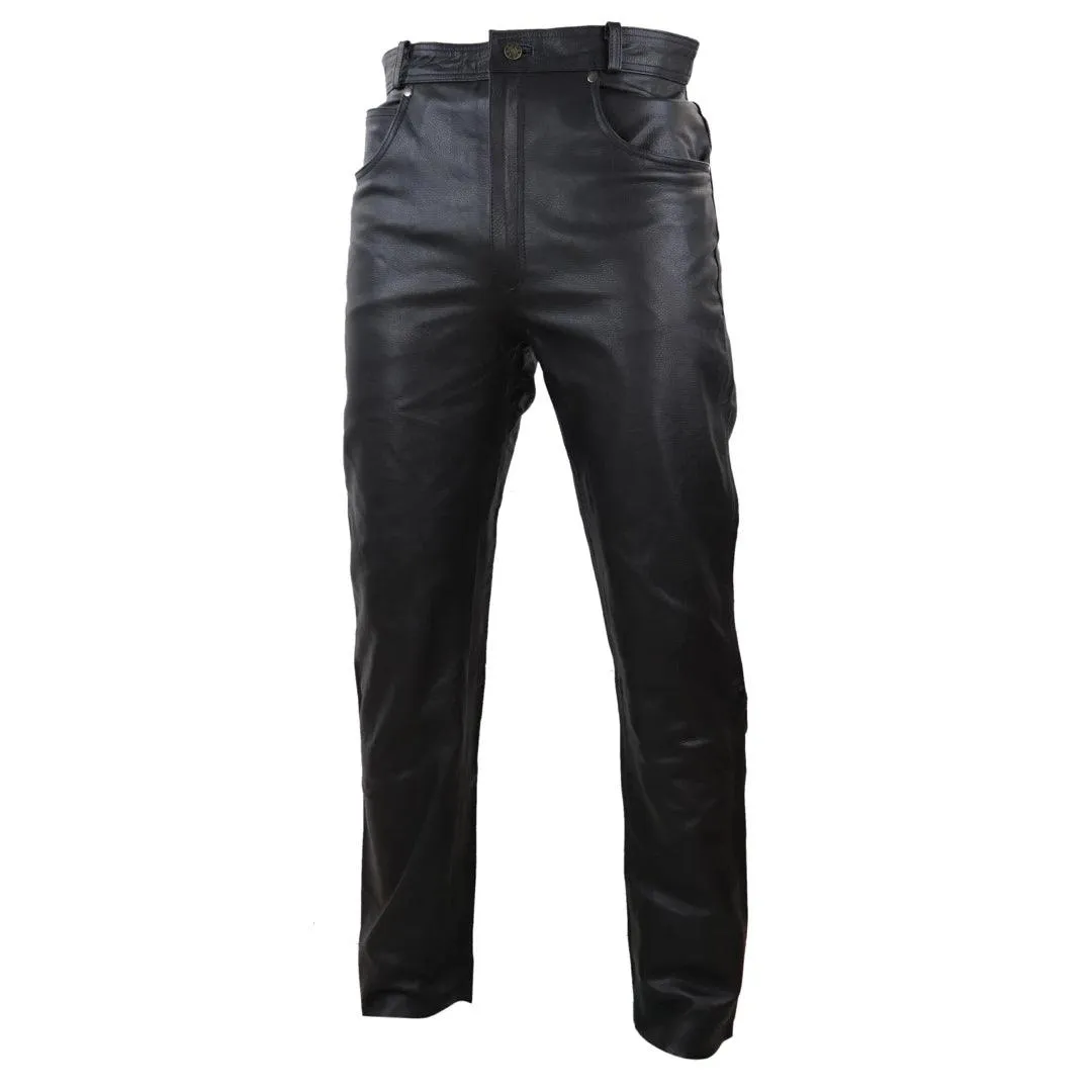 Mens Real Leather Jeans Hide Trousers Biker Racing Classic