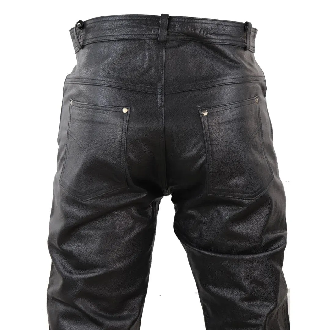 Mens Real Leather Jeans Hide Trousers Biker Racing Classic