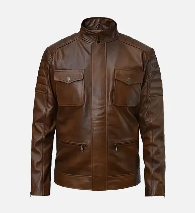 Men's Slim Fit Brown Leather Jacket