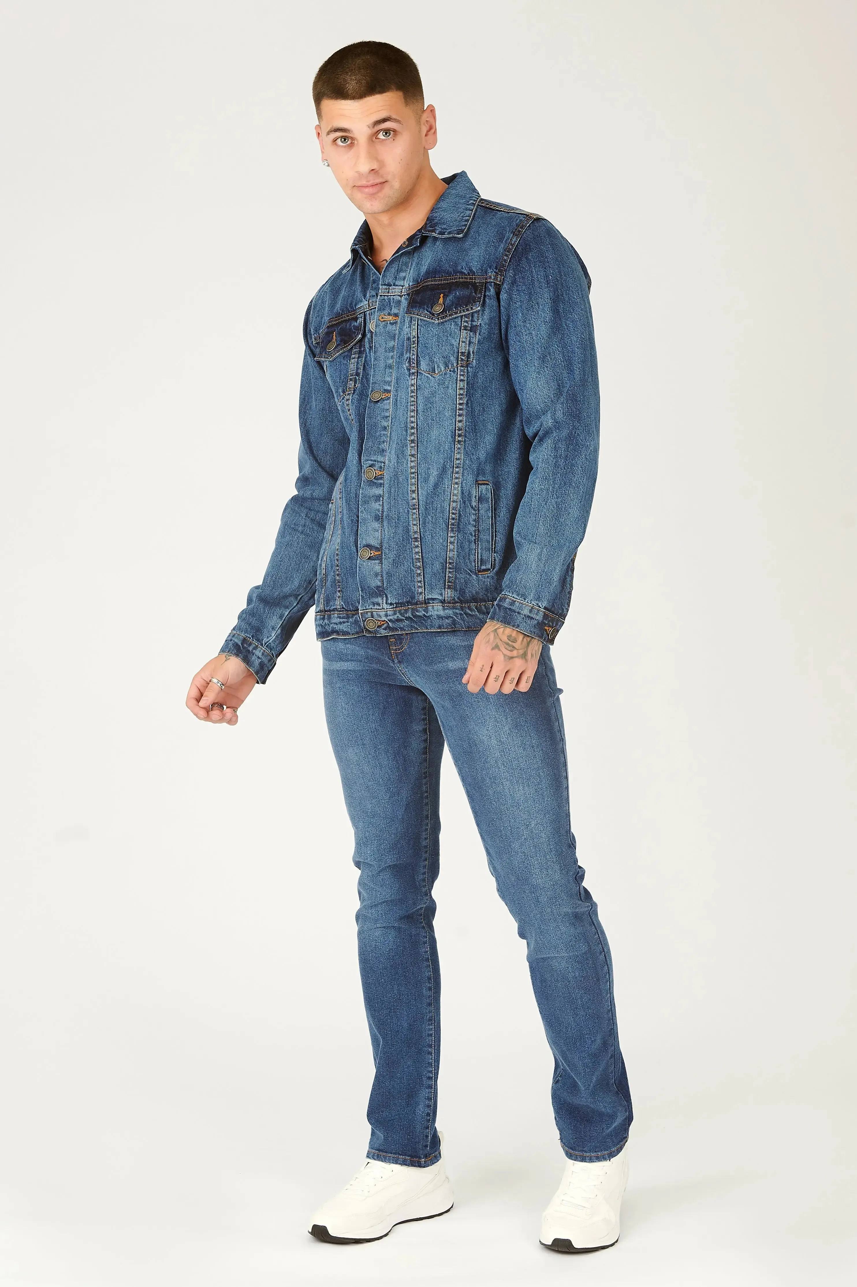 Men's Western Denim Jacket - Mid Blue Wash