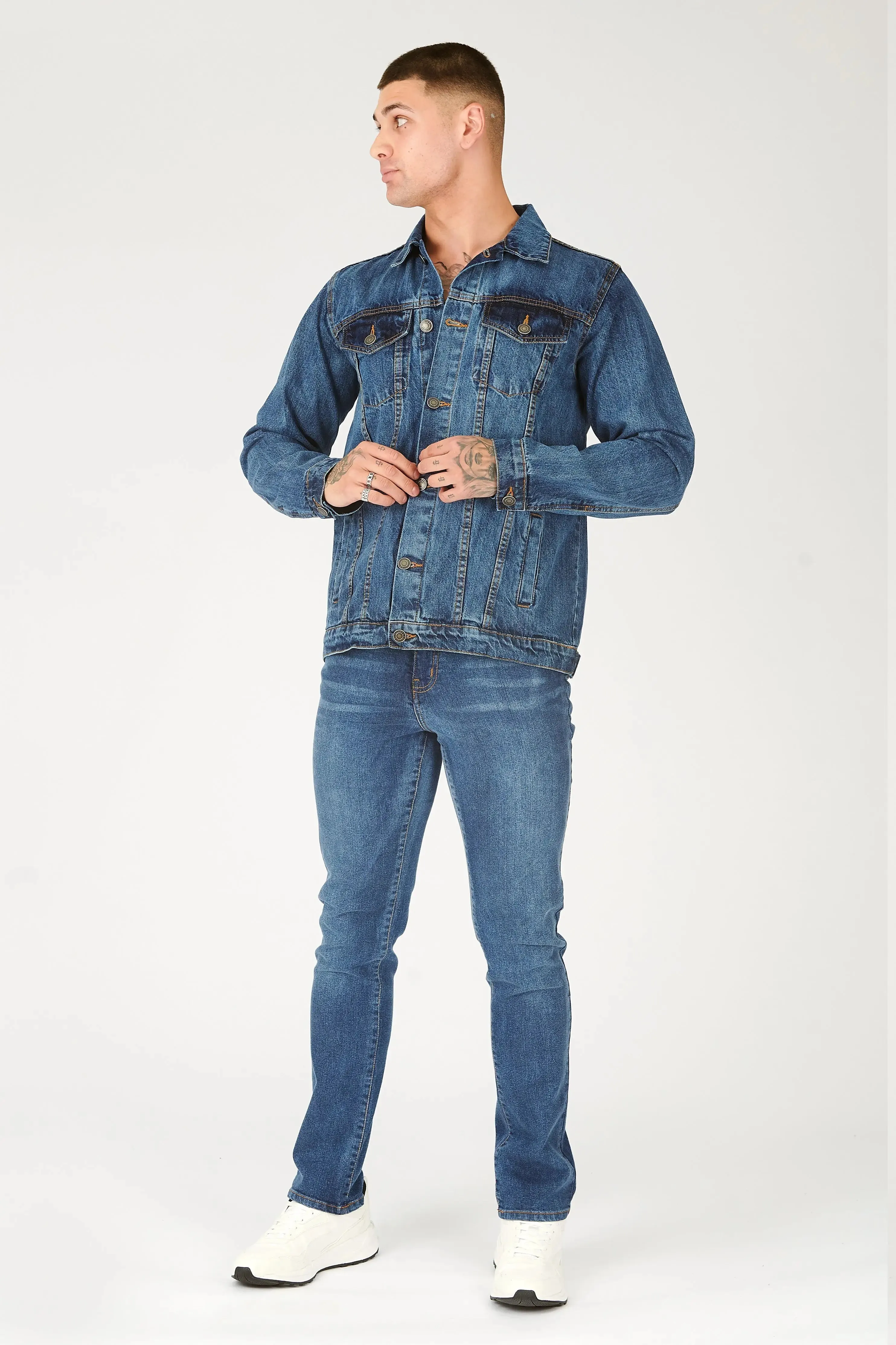 Men's Western Denim Jacket - Mid Blue Wash