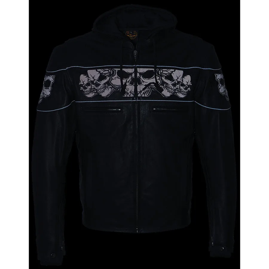 Milwaukee Leather Men's Leather Crossover Scooter Jacket w/ Reflective Skulls