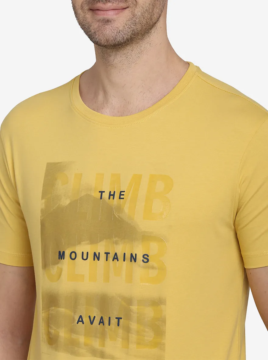 Mustard Yellow Printed Slim Fit T-Shirt  | JadeBlue