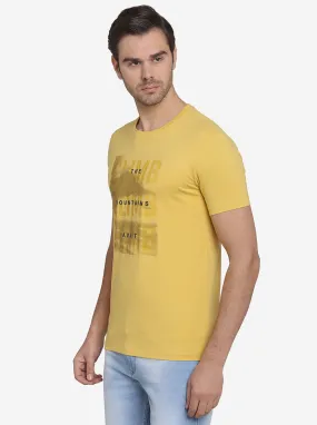 Mustard Yellow Printed Slim Fit T-Shirt  | JadeBlue