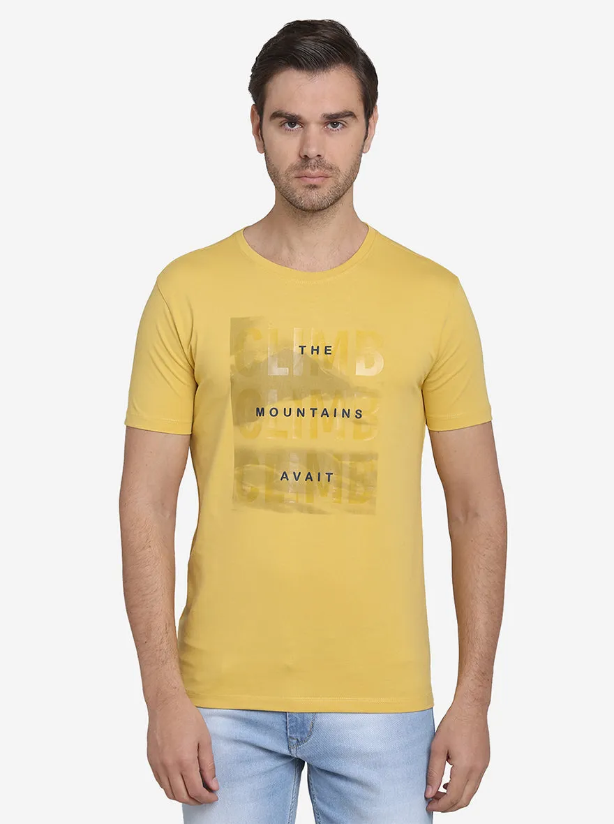 Mustard Yellow Printed Slim Fit T-Shirt  | JadeBlue