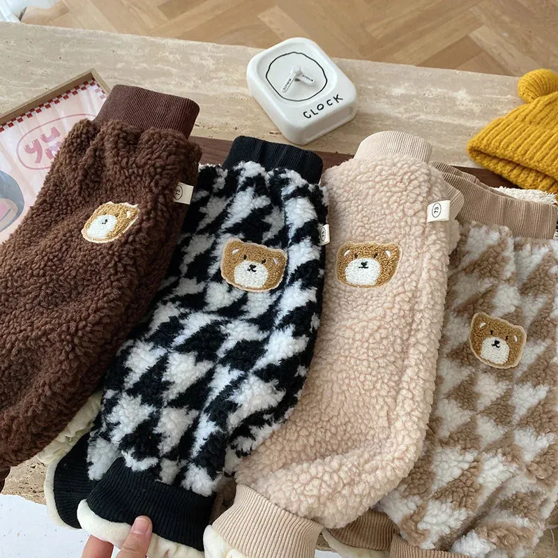 New Baby Boys Fleece Thicken Sweatpants Girls Winter Clothes Children Cartoon Bear Trousers Kids Clothes Toddler Lambswool Pants