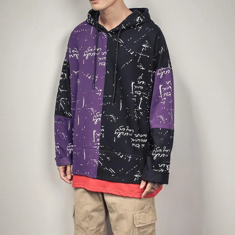 Patchwork Oversized Graffiti Hoodie For Men