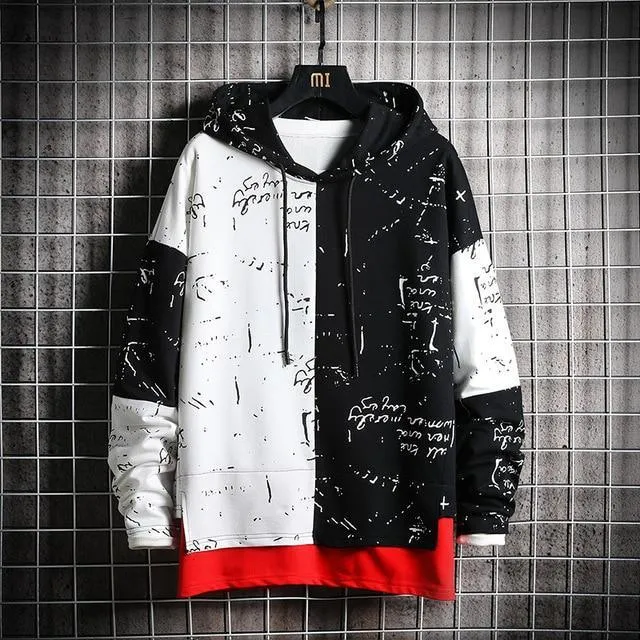 Patchwork Oversized Graffiti Hoodie For Men