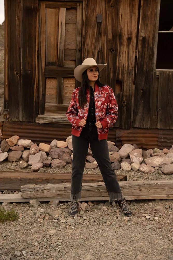 "Hooey Ladies Bomber Jacket" Red w/Floral