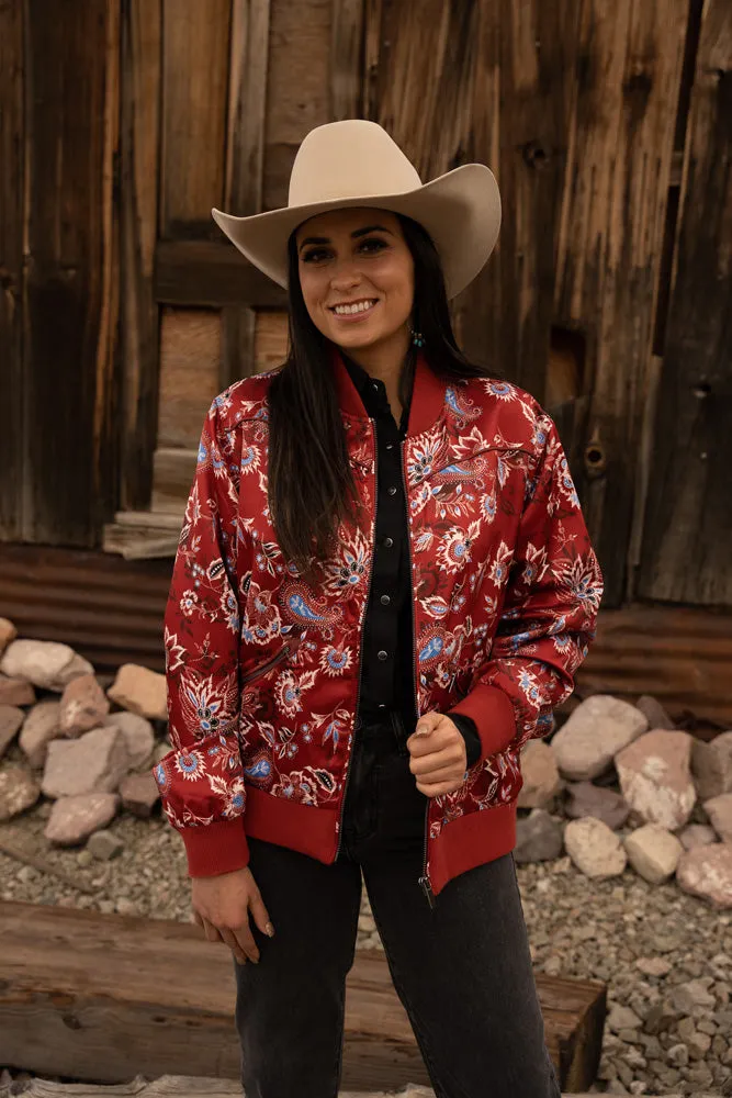 "Hooey Ladies Bomber Jacket" Red w/Floral