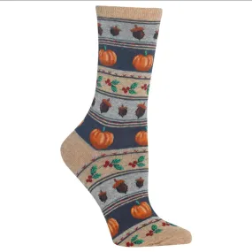 "Thanksgiving Fair" Cotton Dress Crew Socks by Hot Sox - Medium