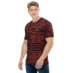 Red Tiger Men's T-shirt, Tiger Striped Animal Print Luxury Tees For Men-Made in USA/EU/MX