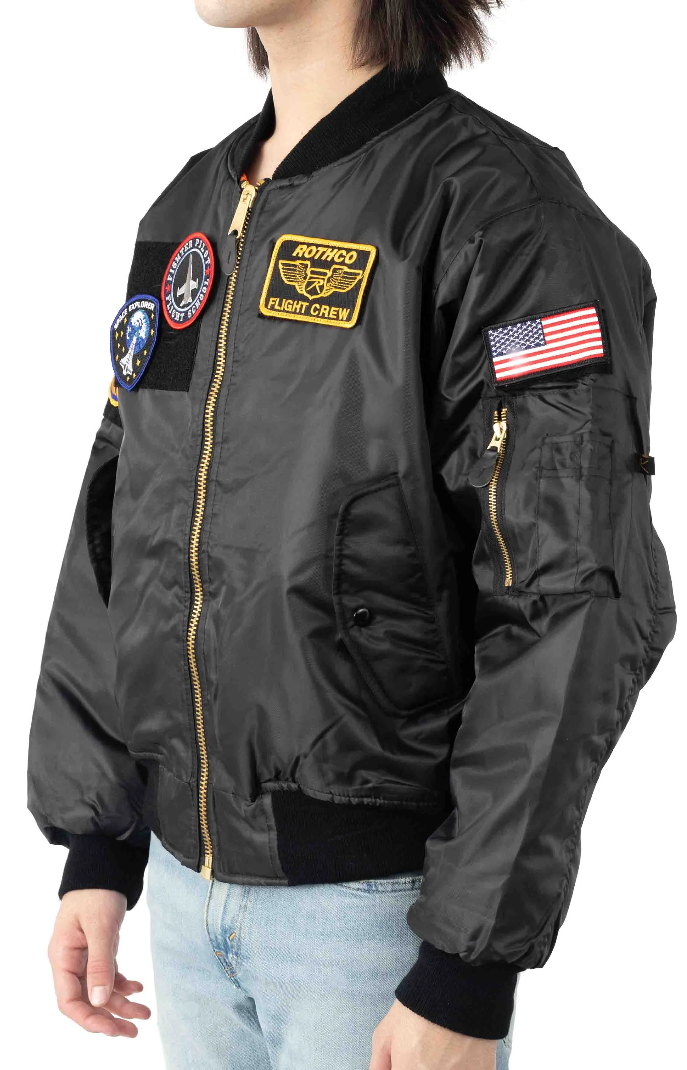 Rothco MA-1 Reversible Flight Jacket with Custom Patches - Black