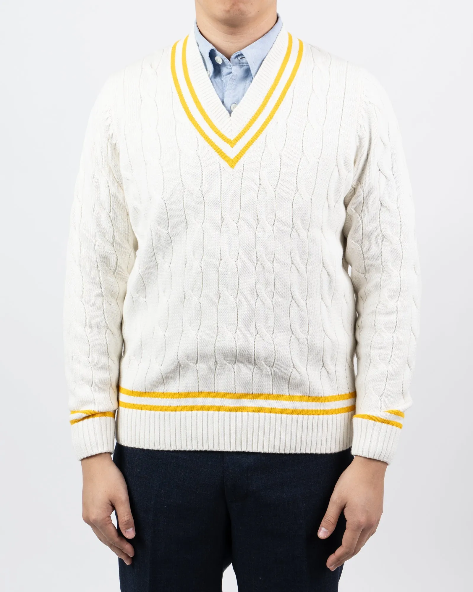 Sandridge Ecru/Gold Cotton Cricket Cable Knit Sweater