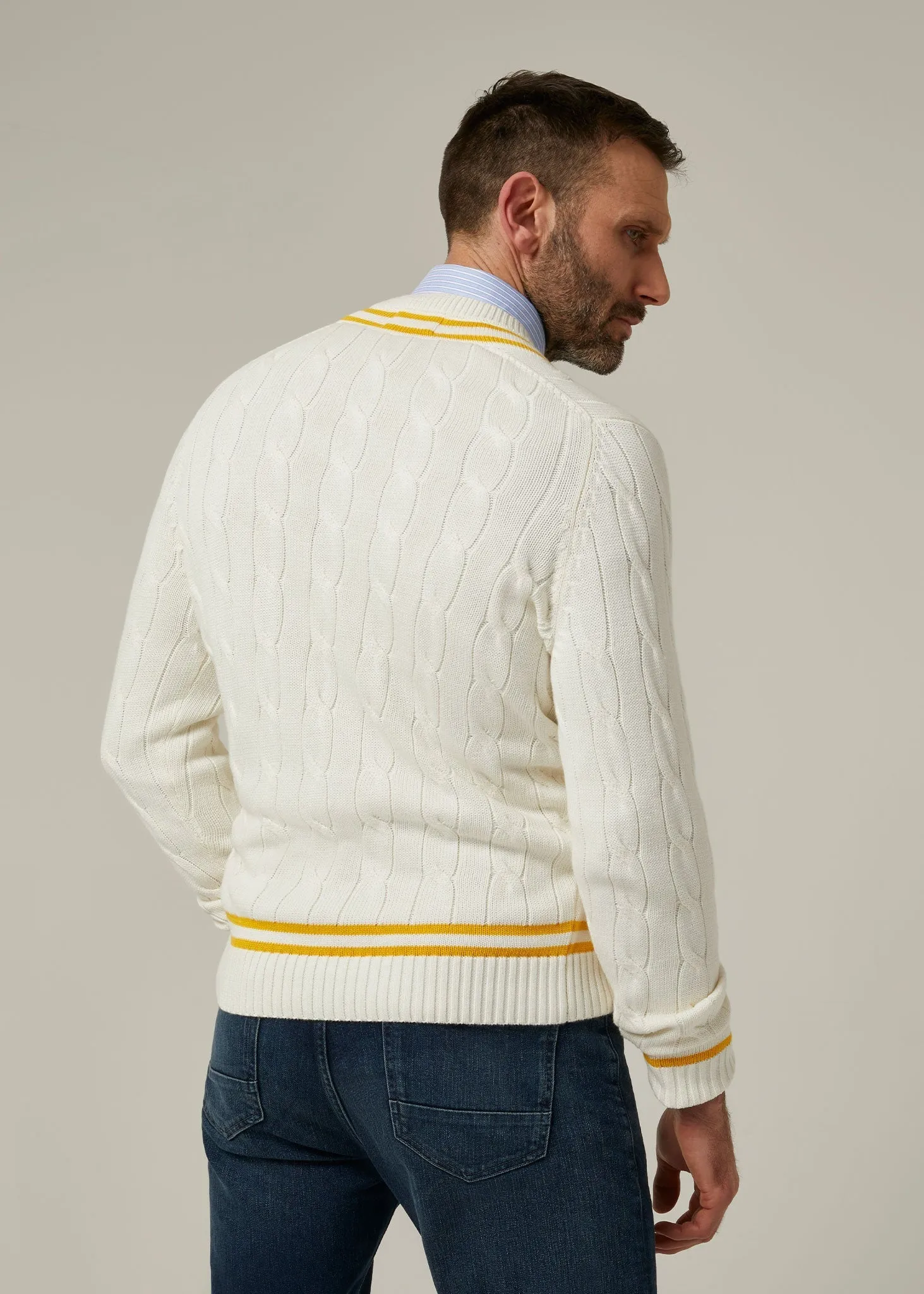 Sandridge Ecru/Gold Cotton Cricket Cable Knit Sweater