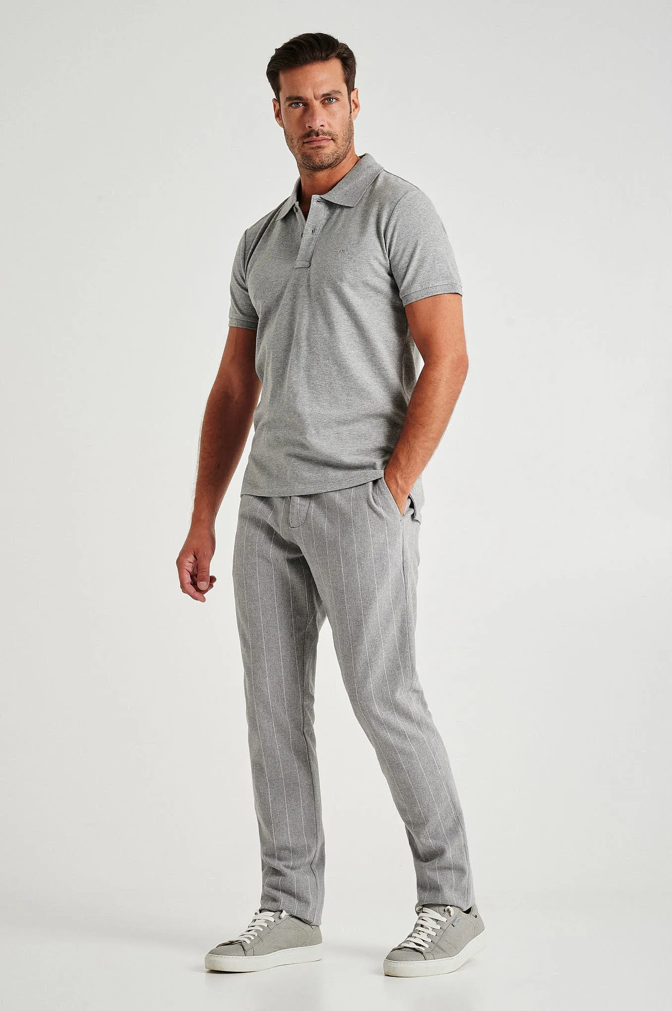 Slim fit pinstripe stretch chino trousers