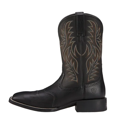 Sport Wide Square Toe Western Boot - Black