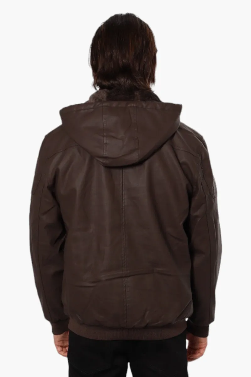 Super Triple Goose Hooded Vegan Leather Moto Jacket - Brown