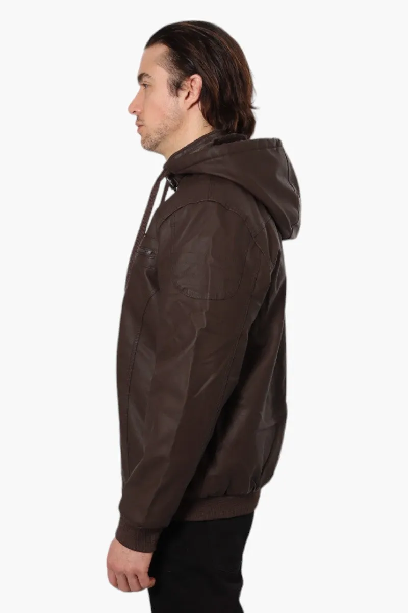 Super Triple Goose Hooded Vegan Leather Moto Jacket - Brown