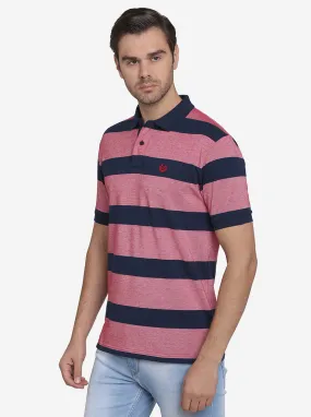 Teaberry & Blue Striped Slim Fit Polo T-shirt  | Greenfibre