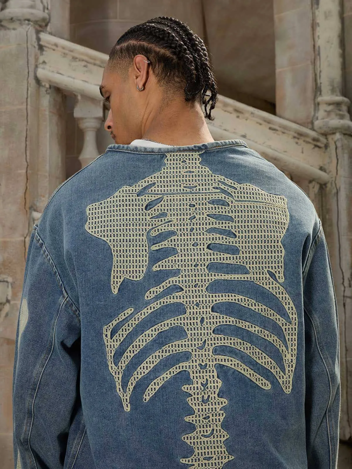 Thesupermade Heavy Bone Embroidered Denim Jacket