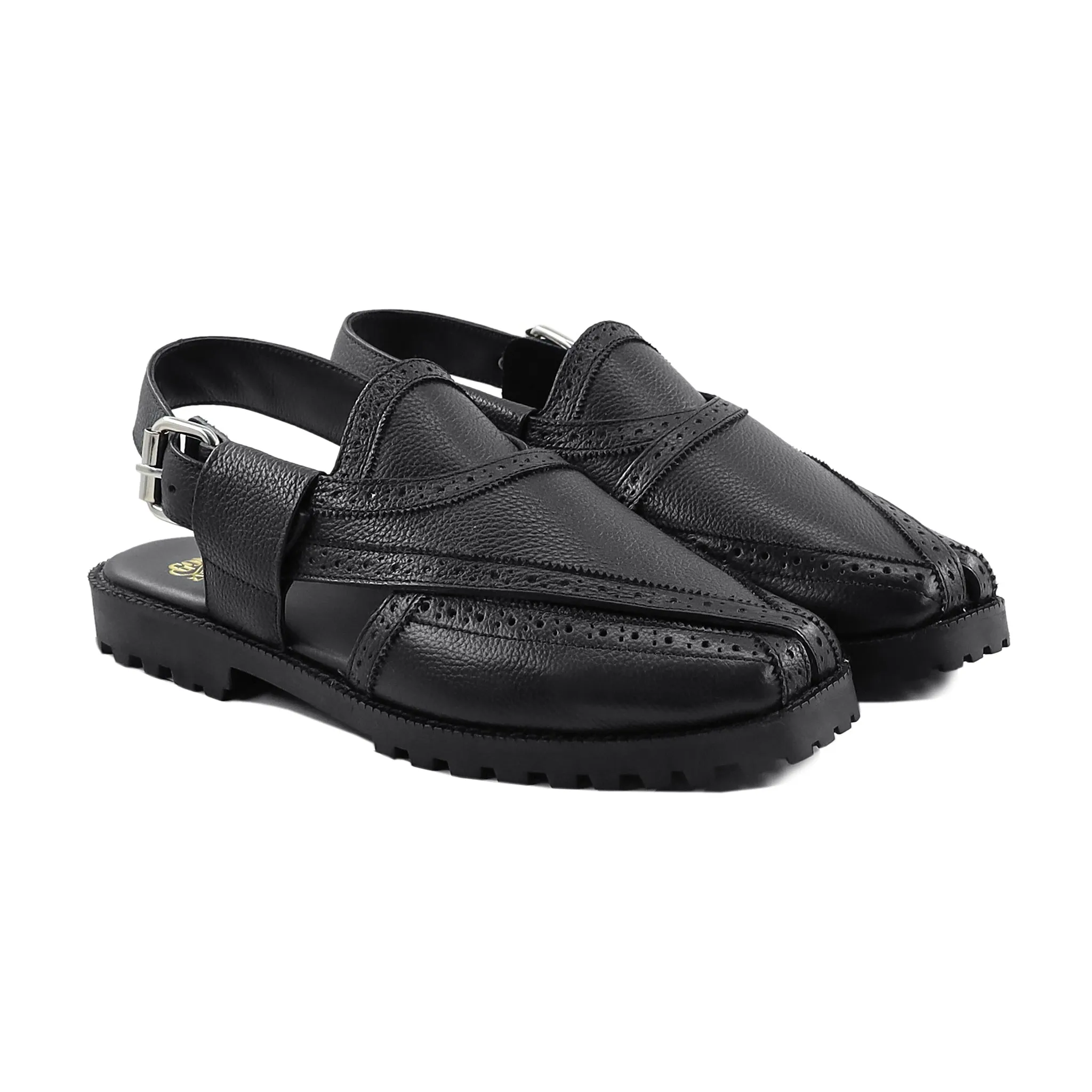 Tyke - Men's Black Pebble Grain Leather Sandal