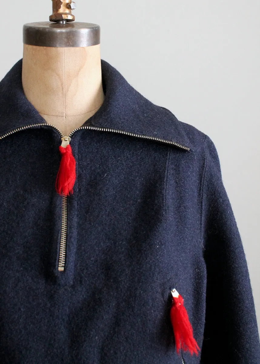 Vintage 1930s Navy and Red Wool Ski Sweater