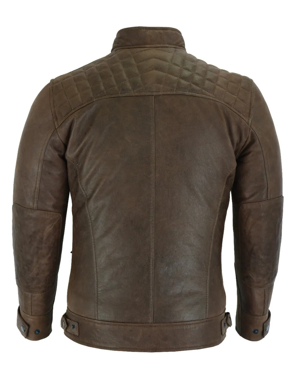 VL550CBr Vance Leathers' Men's Cafe Racer Waxed Lambskin Chocolate Brown Motorcycle Leather Jacket