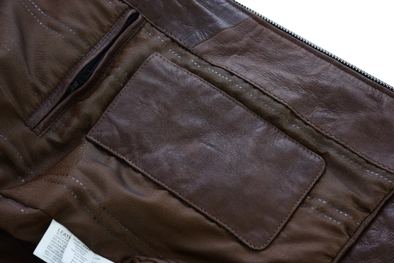 VL550CBr Vance Leathers' Men's Cafe Racer Waxed Lambskin Chocolate Brown Motorcycle Leather Jacket