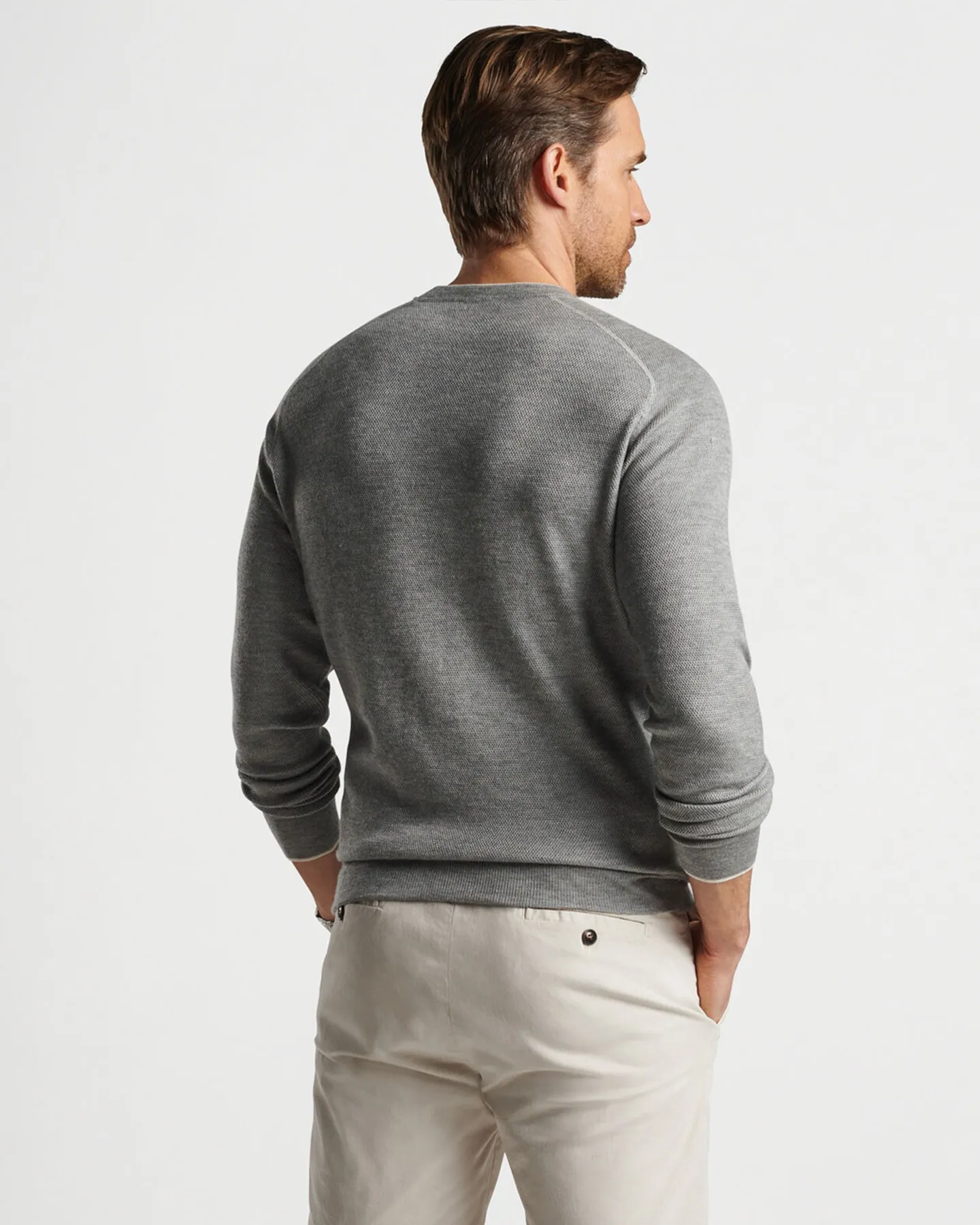 VOYAGER CASHMERE-SILK SADDLE SHOULDER CREW NECK SWEATER - GALE GREY