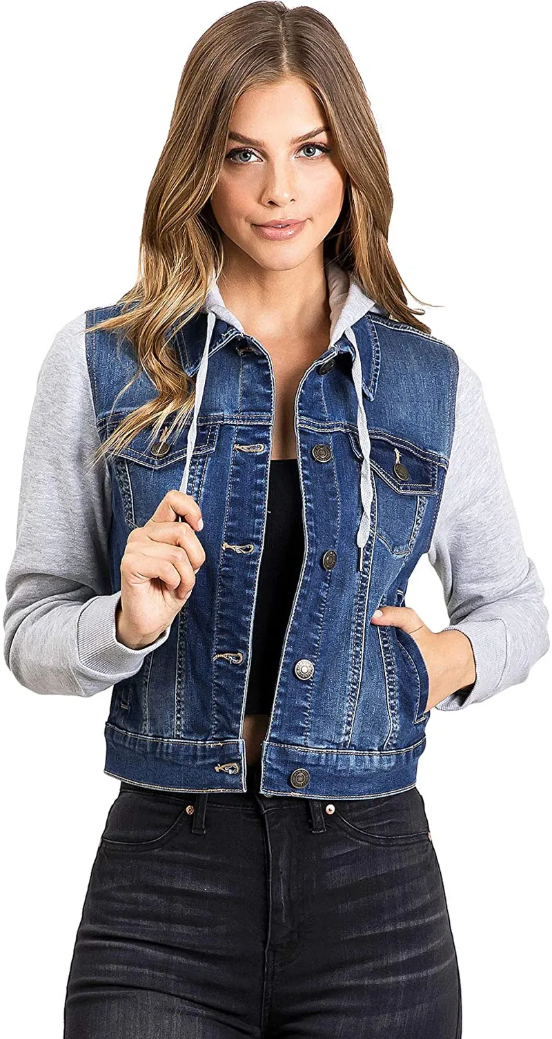 Wax Jeans Women's Juniors Hoodie Denim Jacket